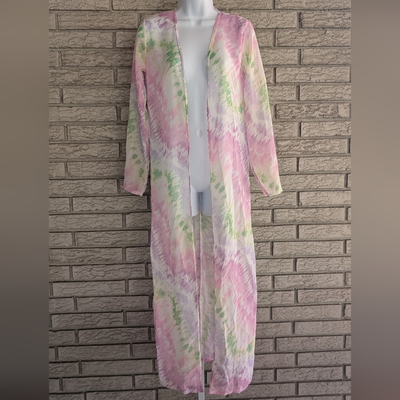 Boohoo Maxi Tie Dye Kimono Neon Colors Sheer Small EUC - Picture 2 of 12